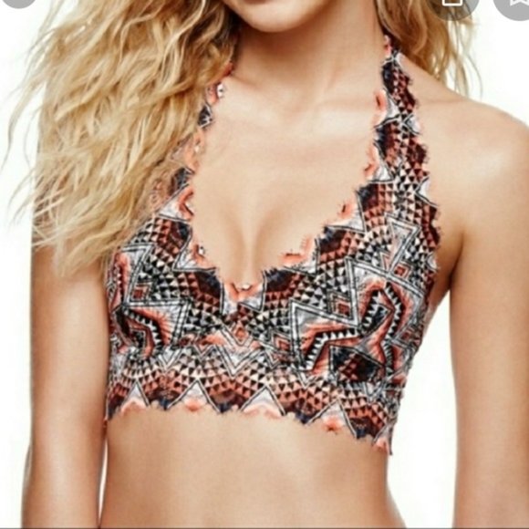 Victoria's Secret Pink Geo Aztec Lace Halter Neck Lightly lined bralette Bra S - Picture 1 of 8